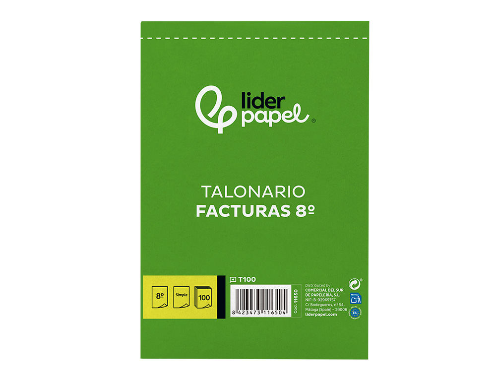TALONARIO LIDERPAPEL FACTURAS 8 ORIGINAL T100 CON I.V.A.