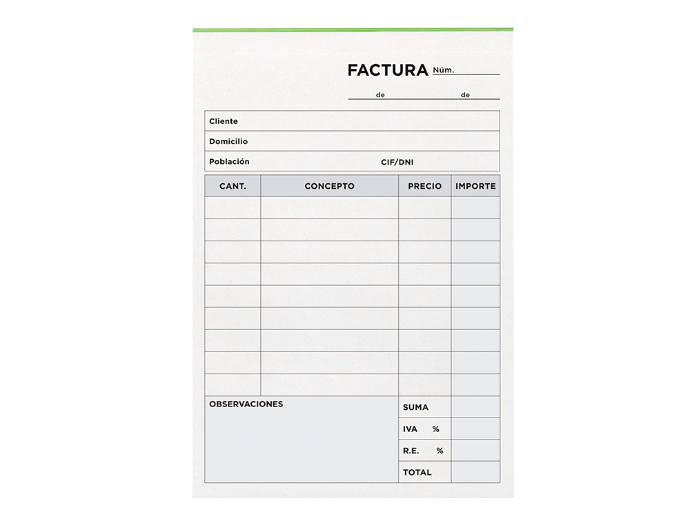 TALONARIO LIDERPAPEL FACTURAS 8 ORIGINAL T100 CON I.V.A.
