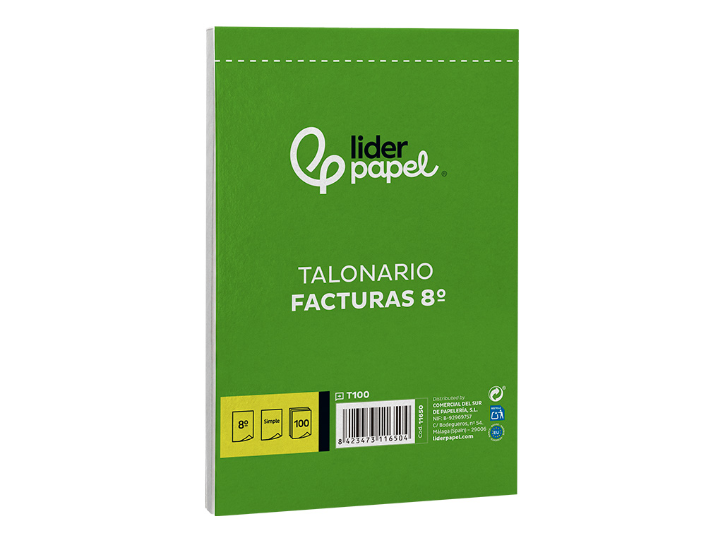 TALONARIO LIDERPAPEL FACTURAS 8 ORIGINAL T100 CON I.V.A.