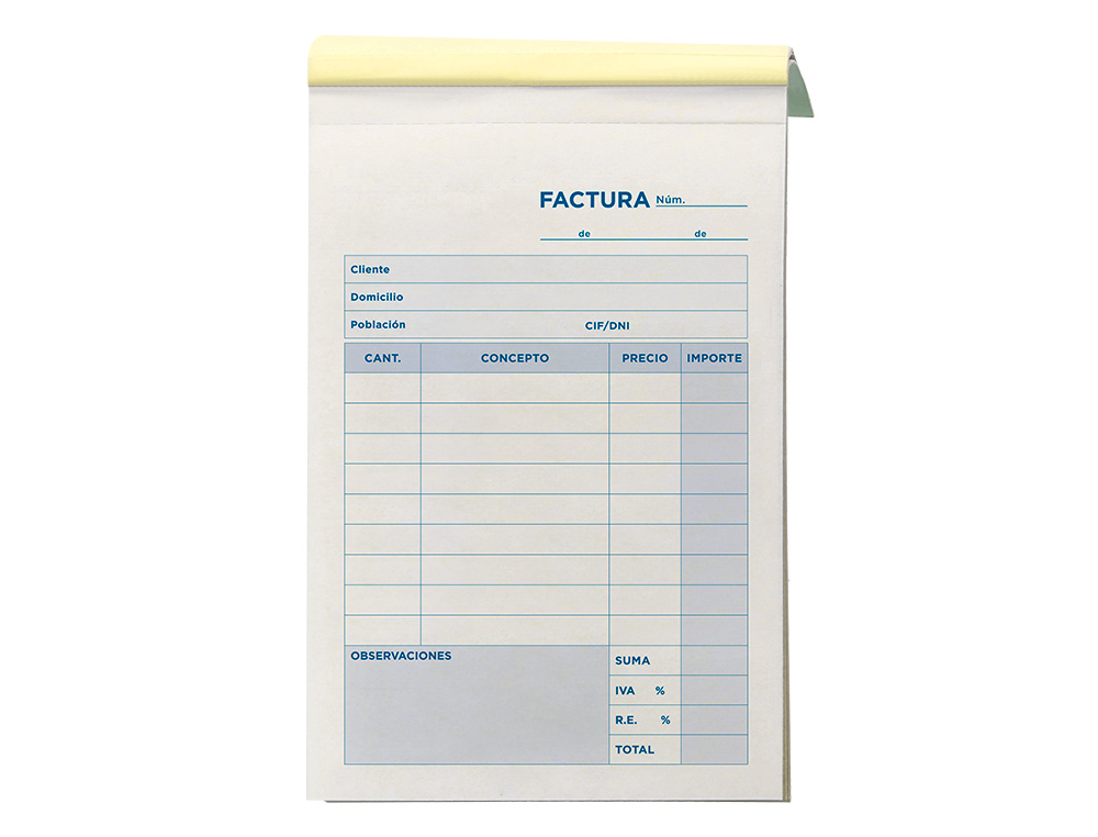 TALONARIO LIDERPAPEL FACTURAS 8 ORIGINAL T100 CON I.V.A.