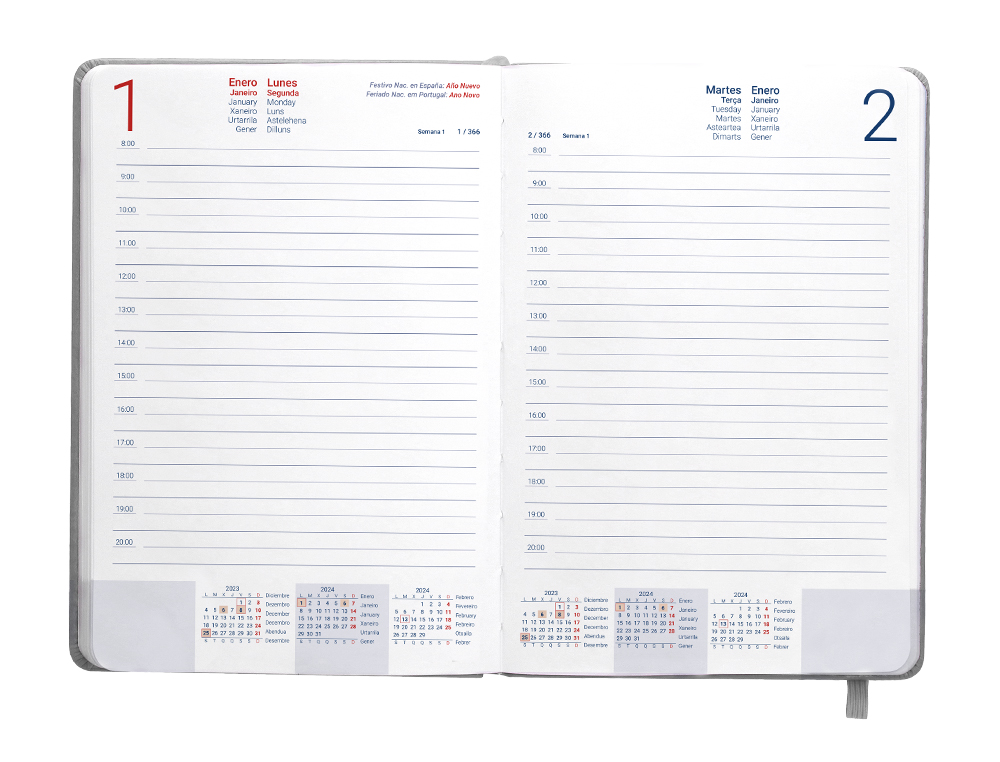 AGENDA ENCUADERNADA LIDERPAPEL MYKONOS 15X21 CM 2024 DIA PAGINA COLOR GRIS PAPEL 70 GR