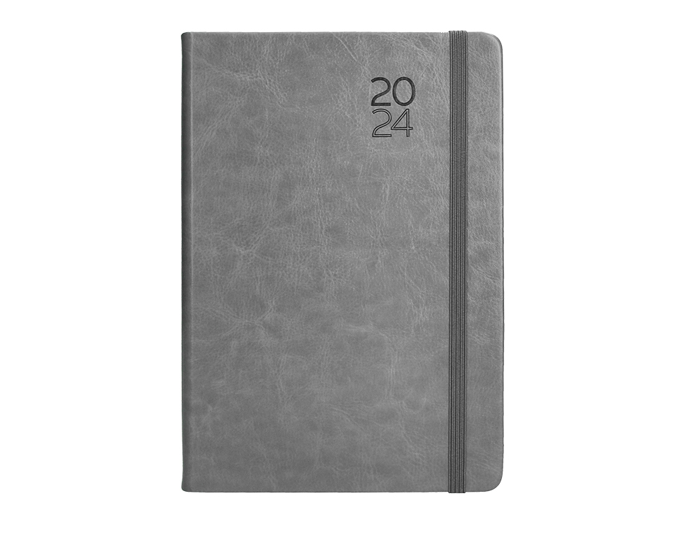 AGENDA ENCUADERNADA LIDERPAPEL MYKONOS 15X21 CM 2024 DIA PAGINA COLOR GRIS PAPEL 70 GR