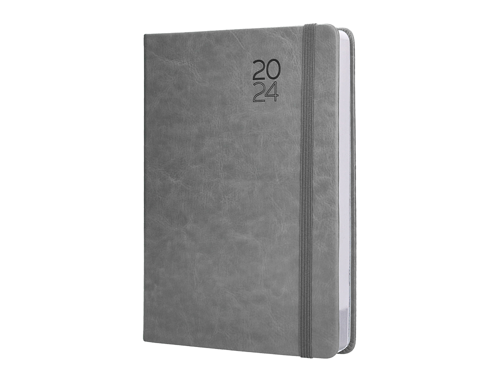 AGENDA ENCUADERNADA LIDERPAPEL MYKONOS 15X21 CM 2024 DIA PAGINA COLOR GRIS PAPEL 70 GR