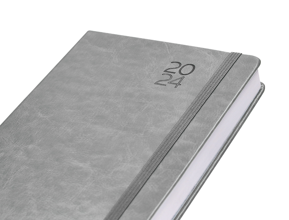 AGENDA ENCUADERNADA LIDERPAPEL MYKONOS 15X21 CM 2024 DIA PAGINA COLOR GRIS PAPEL 70 GR