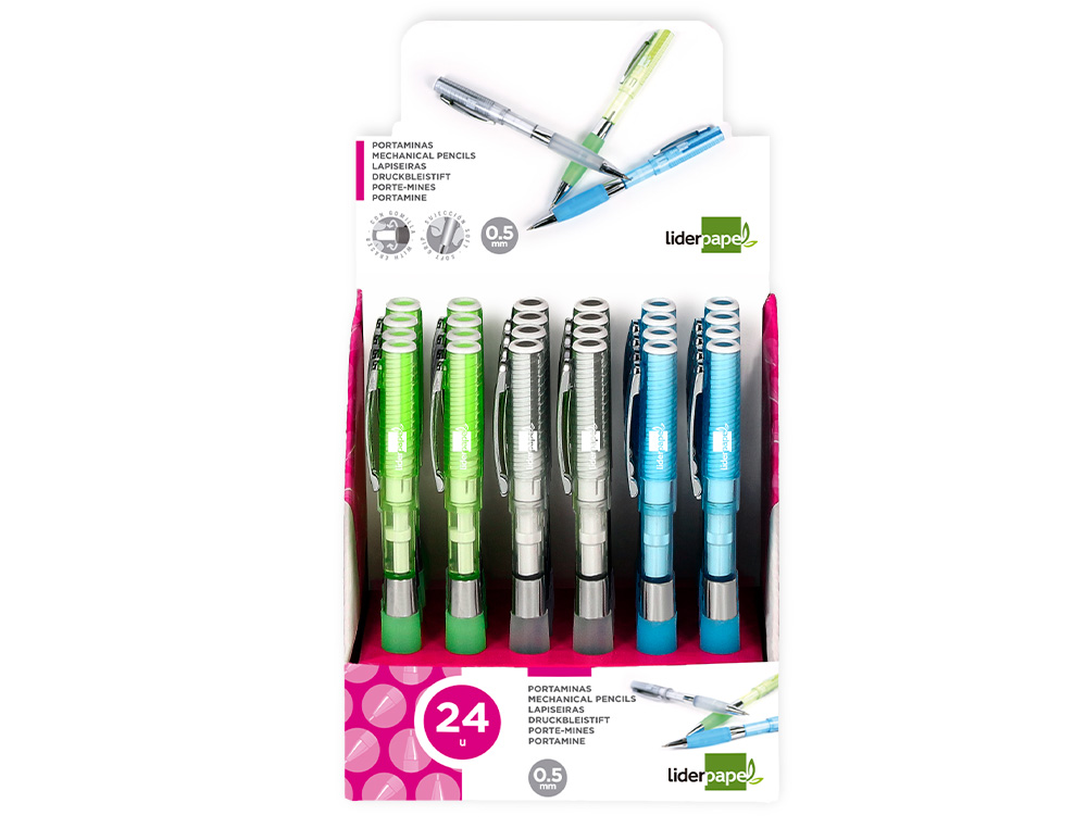 PORTAMINAS LIDERPAPEL 0,5 MM CON GOMA Y SUJECION SOFT COLORES SURTIDOS