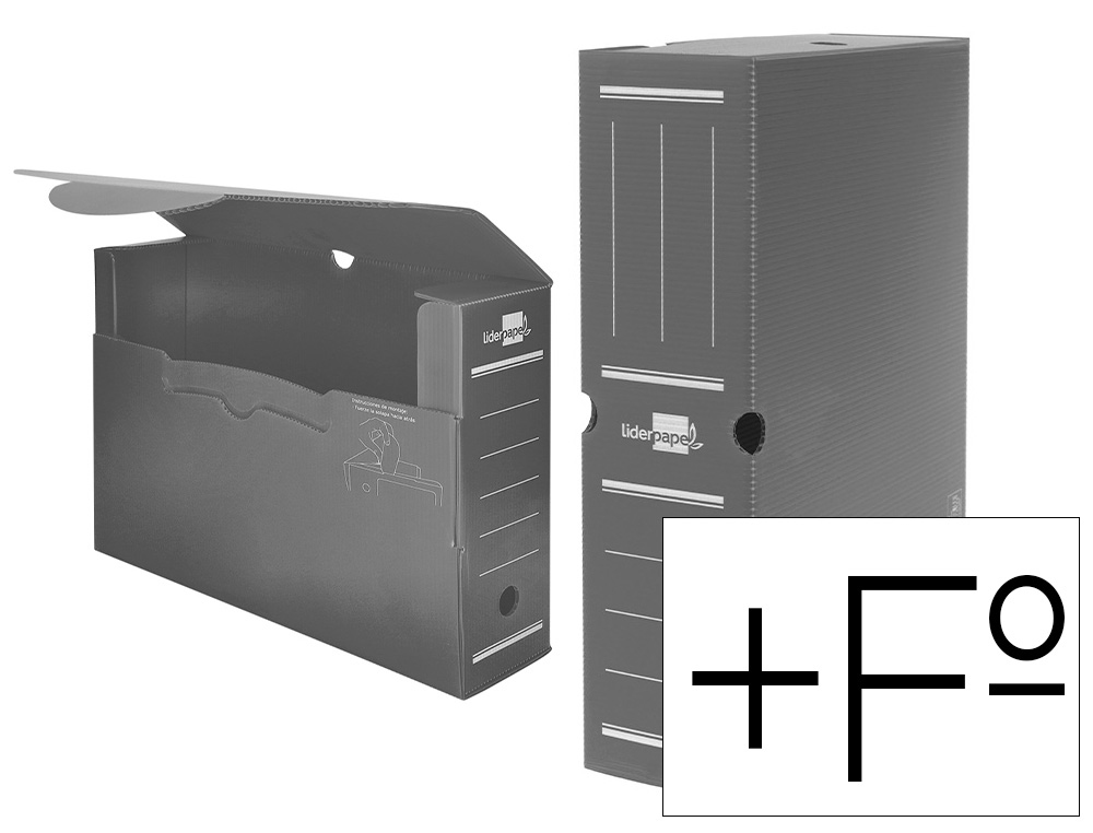 CAJA ARCHIVO DEFINITIVO PLASTICO LIDERPAPEL GRIS 387X275X105 MM