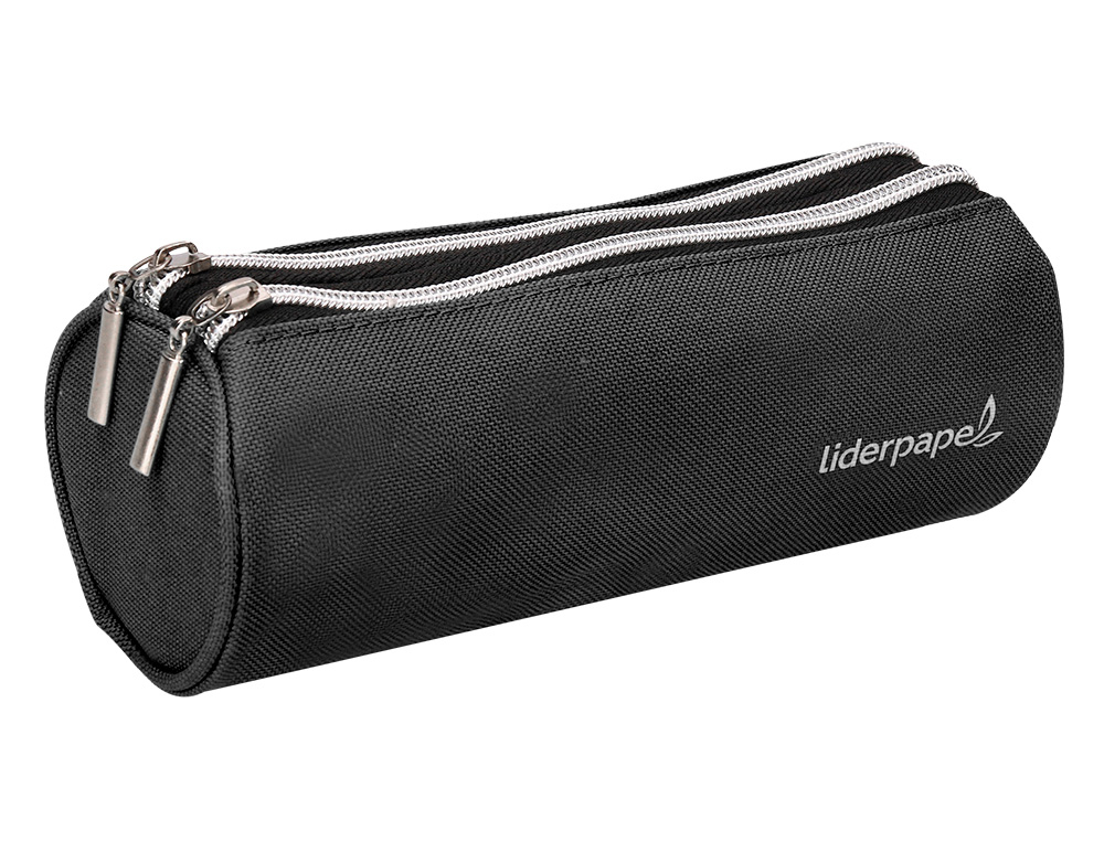 BOLSO ESCOLAR LIDERPAPEL PORTATODO CILINDRICO CON 2 CREMALLERAS NEGRO 205X75X75 MM