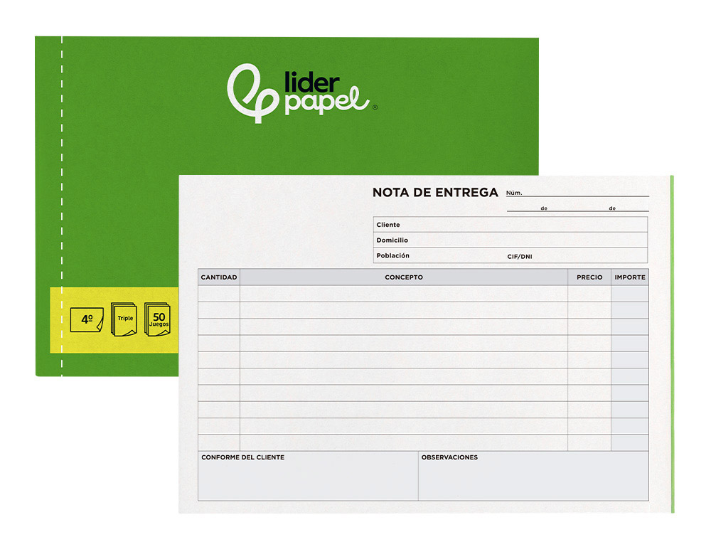 TALONARIO LIDERPAPEL ENTREGAS CUARTO ORIGINAL Y 2 COPIAS T329 APAISADO