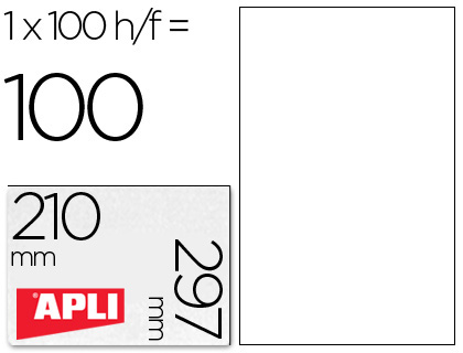 ETIQUETA ADHESIVA APLI 1281 TAMAO 210X297 MM FOTOCOPIADORA LASER INK-JET CAJA CON 100 HOJAS DIN A4