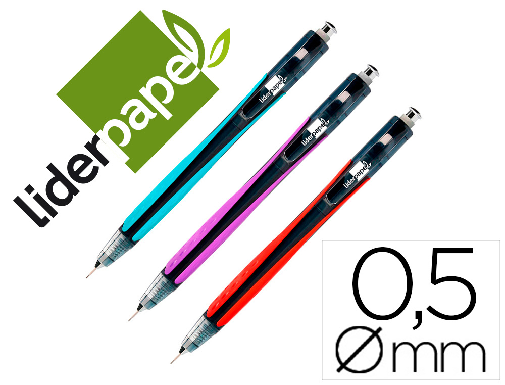 PORTAMINAS LIDERPAPEL 0,5 MM CON PUNTA RETRACTIL Y SUJECIONDE CAUCHO COLORES SURTIDOS