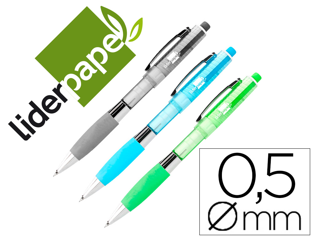 PORTAMINAS LIDERPAPEL 0,5 MM CON GOMA Y SUJECION SOFT COLORES SURTIDOS
