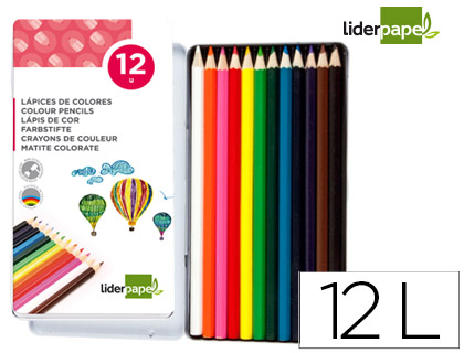 LAPICES DE COLORES LIDERPAPEL CAJA METALICA DE 12 UNIDADES COLORES SURTIDOS